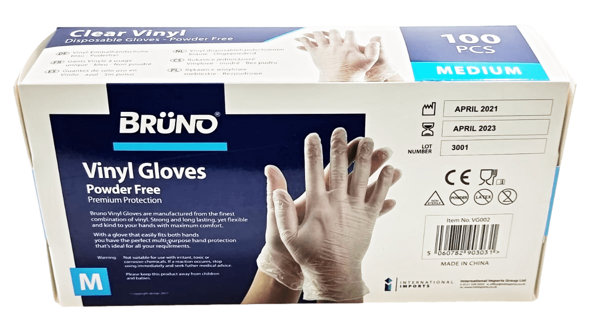 100 Medium Disposable Vinyl Clear Examination Gloves Powder Free Latex Free Gloves  VG002 (Parcel Rate)