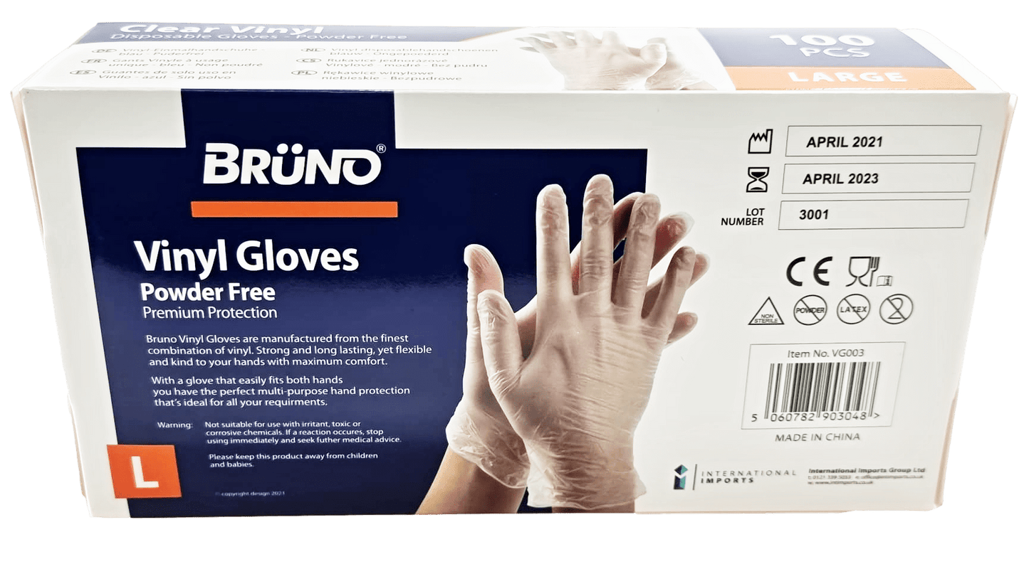100 Large Disposable Vinyl Clear Examination Gloves Powder Free Latex Free Gloves VG003 (Parcel Rate)