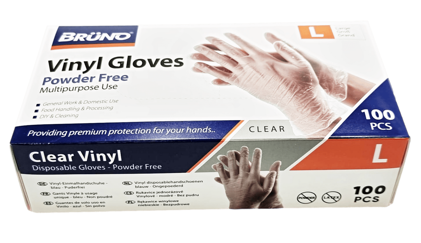 100 Large Disposable Vinyl Clear Examination Gloves Powder Free Latex Free Gloves VG003 (Parcel Rate)