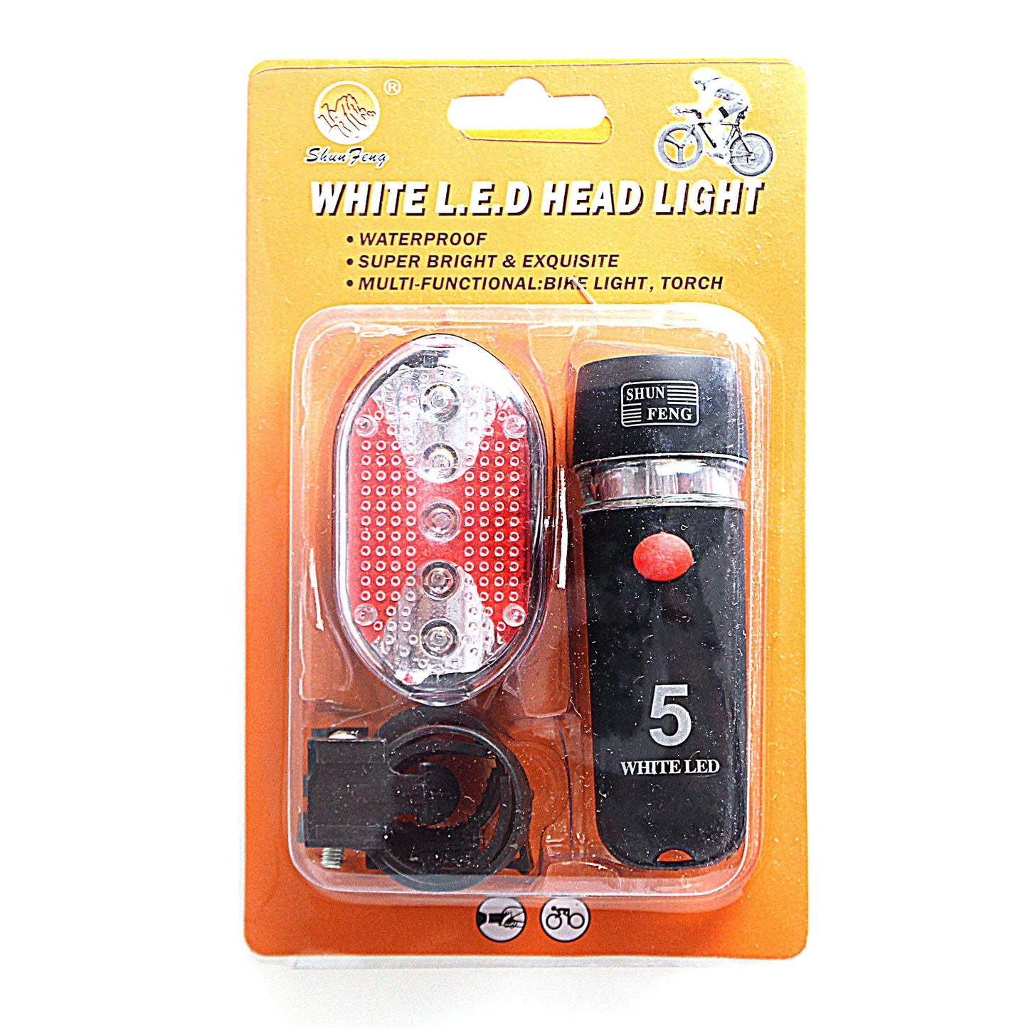 White LED Head Light & Torch 4 Pack Bicycle Light Set Safety Light 0527 (Parcel Rate)
