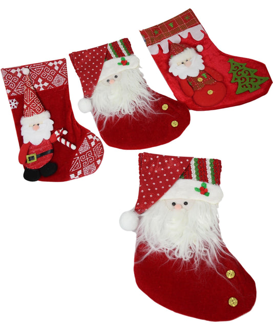 Christmas Assorted Santa Style 3 Assorted Santa Stocking Traditional Red 33cm 5441 (Parcel Rate)