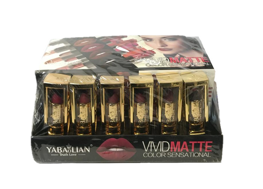 Yabaolian Vivid Matte Lipstick Assorted Colours Box of 24 Y0095 (Parcel Rate)