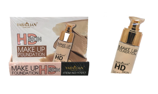 Yabaolian HD Skin Liquid Pump Foundation Assorted Colours Box of 12 Y7017 (Parcel Rate)