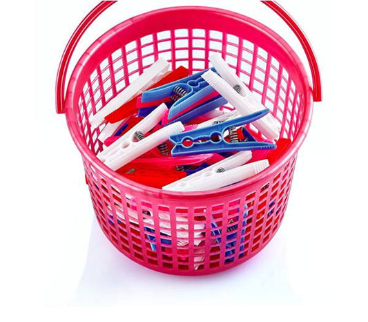 Plastic Clothes Pegs Basket Assorted Colours ZP104 (Parcel Rate)