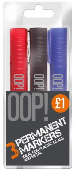OOP! Permanent Markers Pack of 3 Assorted Colours A2413 (Parcel Rate)