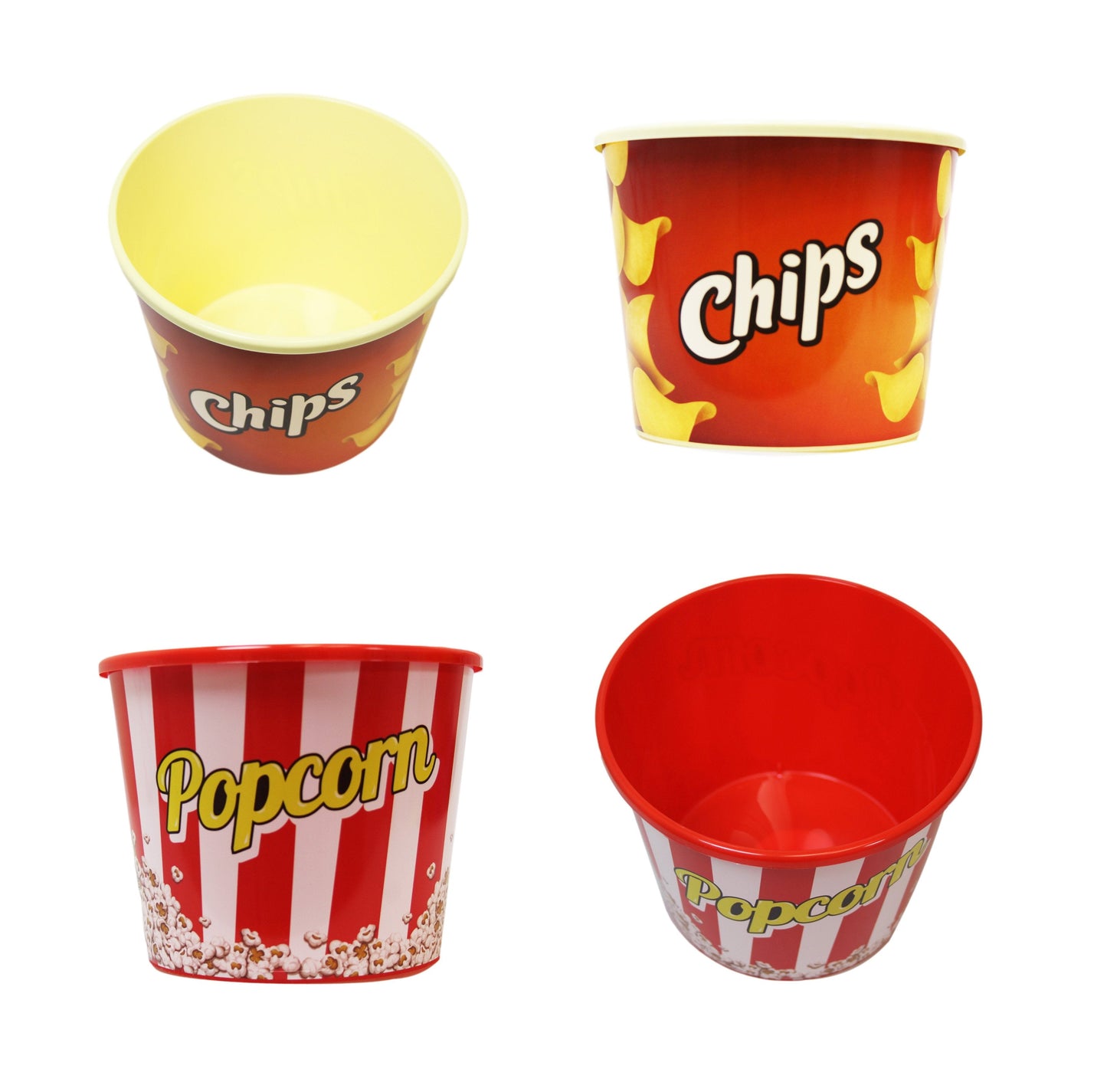Traditional Red Popcorn / Chips Bucket Plastic Home Movie Night 17cm x 13cm Assorted Designs AK577 (Parcel Rate)