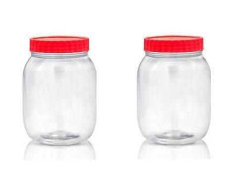 Kitchen Household Storage Plastic Clear Food Jar Red Lid 750ml 2 Pack ST5131 (Parcel Rate)