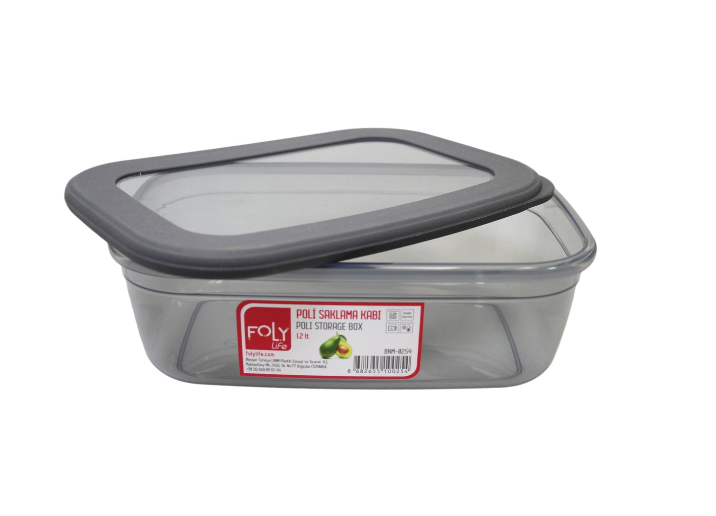 Poli Plastic Grey Food Storage Container with Lid 1.2 Litre BNM0254 (Parcel Rate)