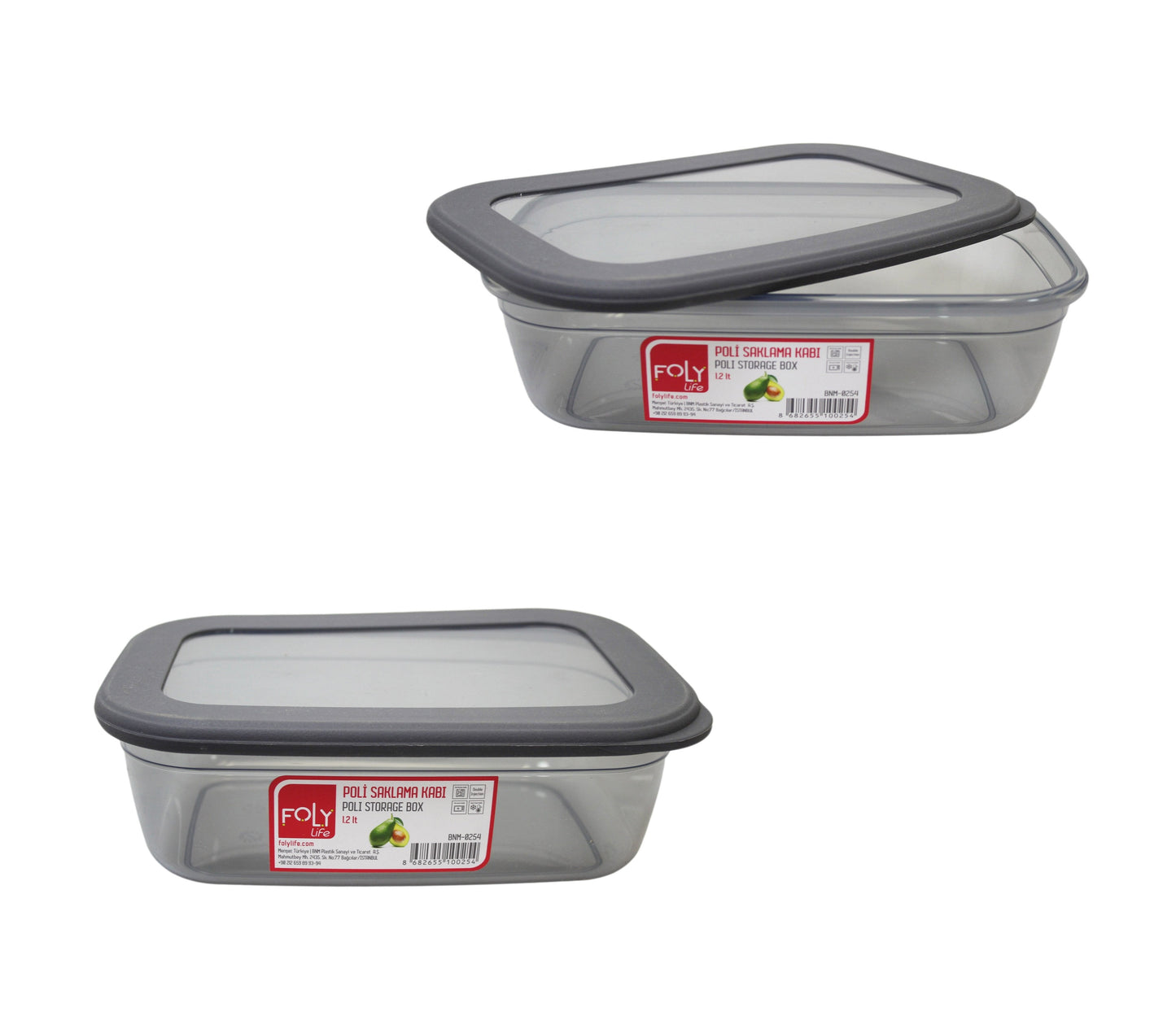 Poli Plastic Grey Food Storage Container with Lid 1.2 Litre BNM0254 (Parcel Rate)