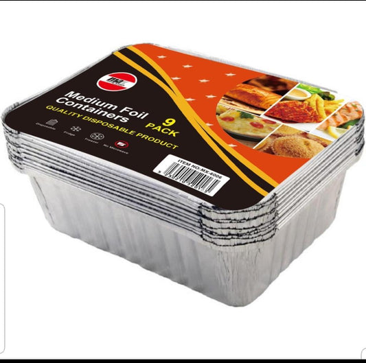 Disposable Aluminium Foil  Food Containers Medium Pack of 9 MX6006 A (Parcel Rate)