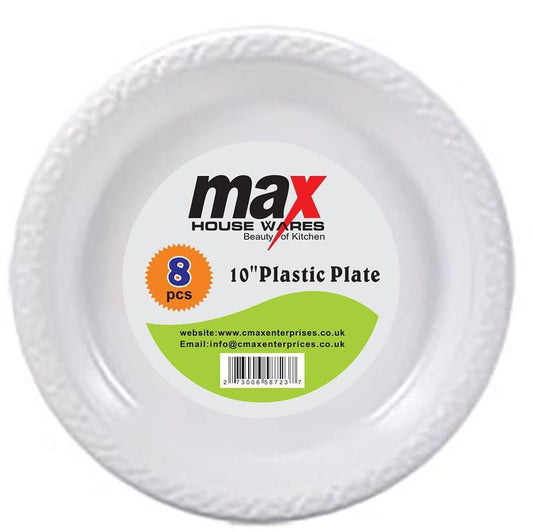 10" Disposable White Plastic Plate Pack of 8 MX8001 A (Parcel Rate)