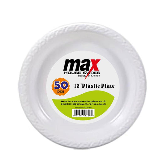 10" Disposable White Plastic Plate Pack of 50 MX8006 A (Parcel Rate)