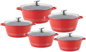 Durane Red Die Cast Stock Pot Set Stainless Steel Non Stick Coating And Handle 5 Pack 9320 (Big Parcel Rate)