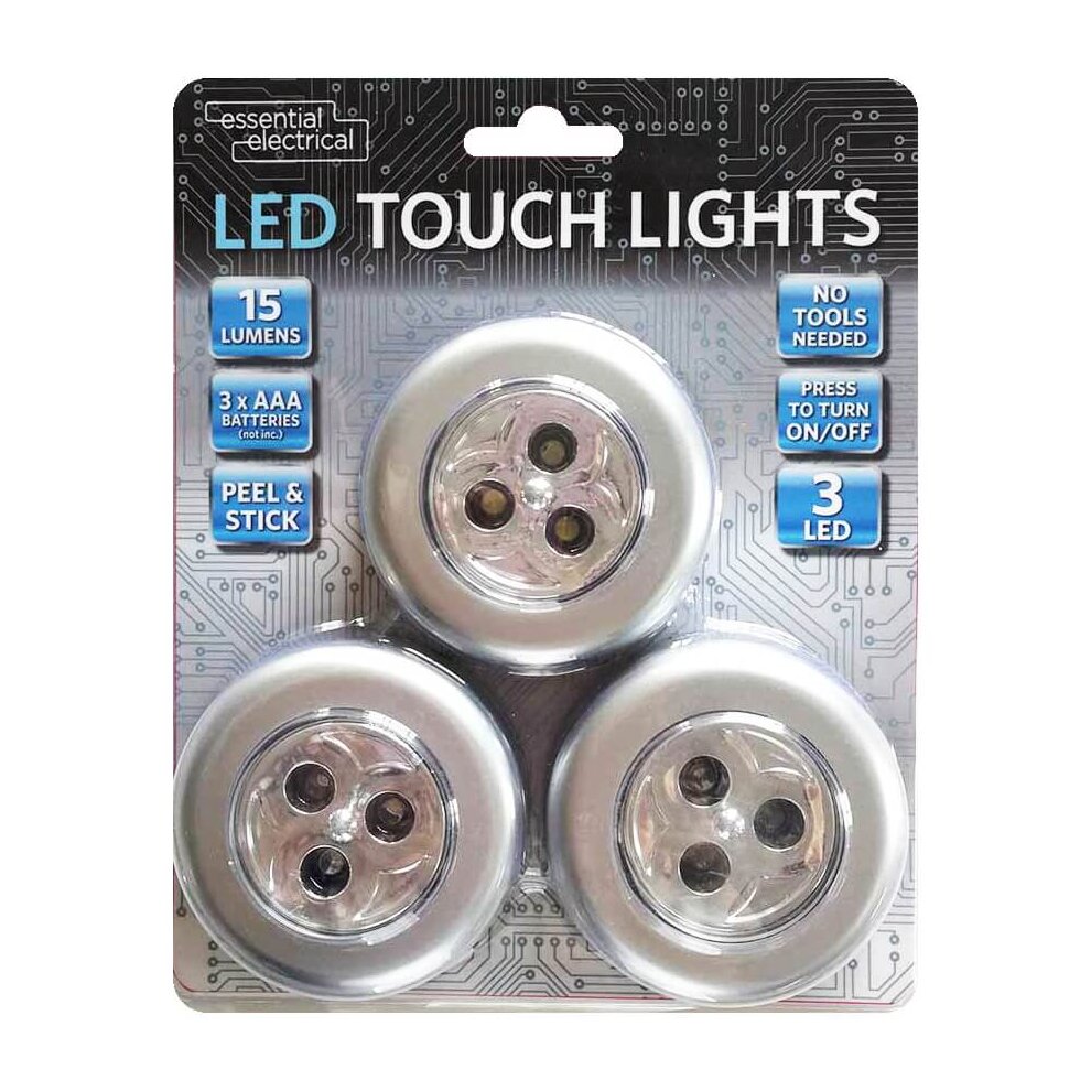 LED Touch Lights 15 Lumens 3Pcs Essential Electrics 2731 (Parcel rate)