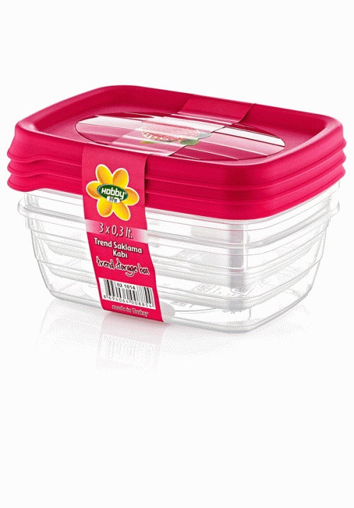 Hobby Trend Rectangular Food Storage Containers 3pcs 0.3 Litre Assorted Colours 021014 (Parcel Rate)