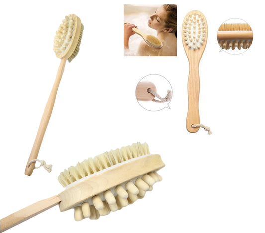 Bath Brush Long Wood Double Sided Handle Body Shower Bristle Massage 40cm 5232/ST1069 (Parcel Rate)