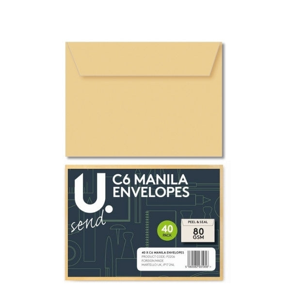 40 Pack Manila C6 Envelopes Office Home School Use Peel And Seal   P2206 (Parcel Rate)