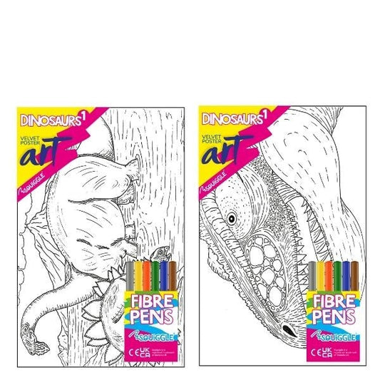 Velvet Poster Art Children's' Fun Colouring with Pens Dinosaurs 1 25 x 38 cm 2 Designs P3006 (Parcel Rate)
