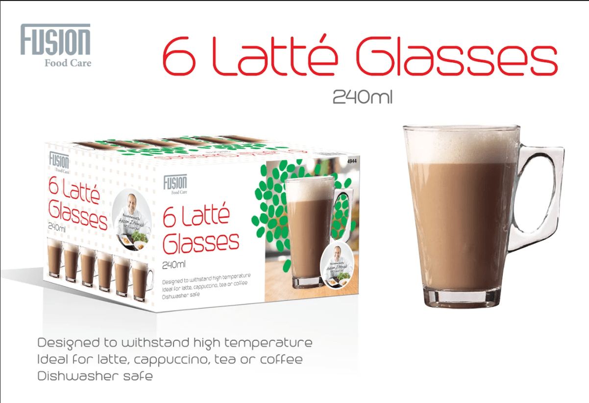 Set Of 6 Latte Glasses 240ml  Dishwasher Safe 4944 (Parcel Rate)