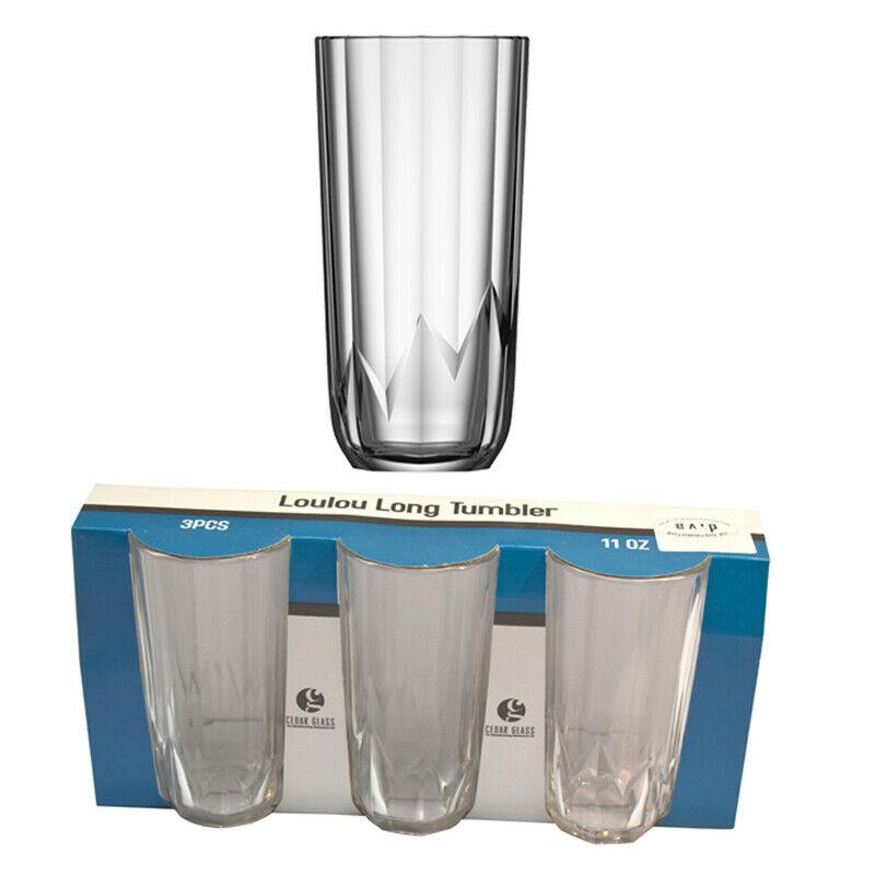 3 Piece Tall Wide Long Tumbler Glass Set Clear Glassware Fancy Crystal Glass 11oz (Parcel Rate)