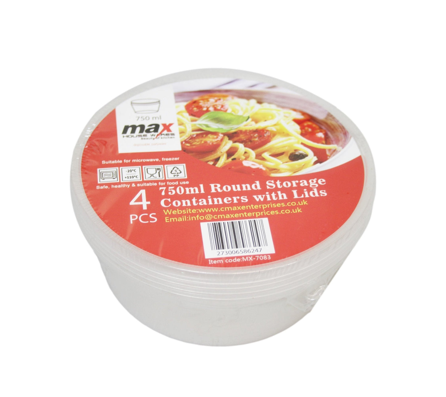 4 Pack Plastic Round Storage Food Containers Clear Microwave Safe With Lids 750ml  MX7083 (Parcel Rate)