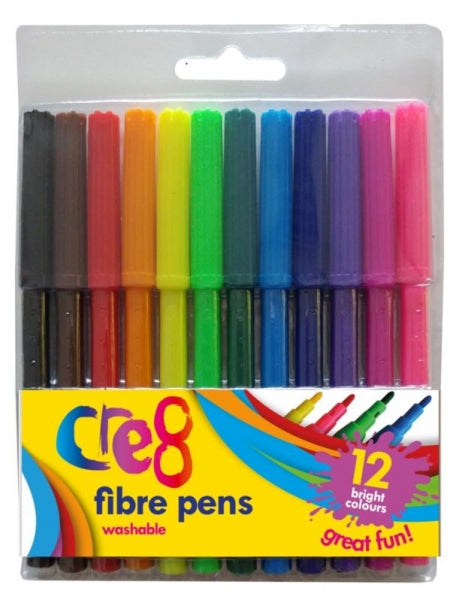 Cre8 Washable Fibre Pens Pack of 12 Assorted Colours P2133 (Large Letter)