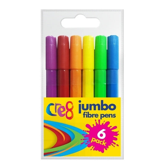 Cre8 Jumbo Fibre Pens Pack of 6 Assorted Colours P2135 (Parcel Rate)