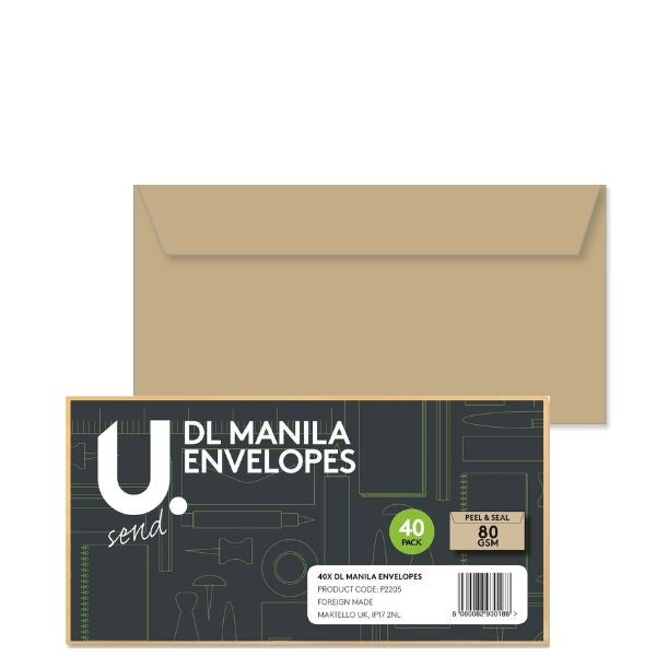 DL Manila Envelopes 16 x 12 cm Pack of 40 P2205 (Parcel Rate)