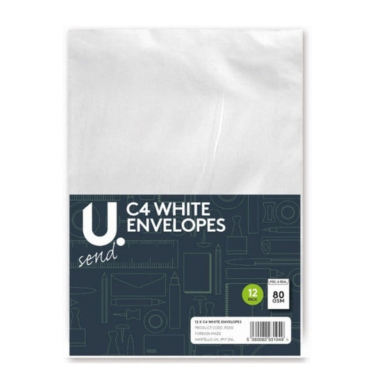 C4 12 Pack White Envelopes Office Supplies Home Peel And Seal Envelopes P2212 (Large Letter Rate)