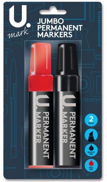 Jumbo Permanent Markers Black and Red Ink Ideal For Permanent Writing P2324 (Parcel Rate)