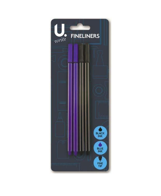 4 Pack Fineliners 2 Black 2 Blue Pens School Art And Crafts Pens P2331 (Large Letter Rate)