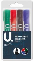 4 Pack Assorted Colour Permanent Markers Home School Office Use  P2377 (Large Letter Rate)