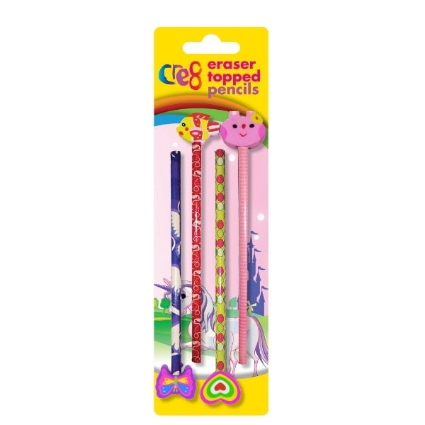 Butterfly Animal Themed Girls Eraser Topper Pencils 4pk P2446 (Large Letter Rate)