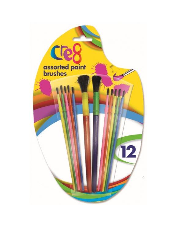 Cre8 Plastic Paint Brushes Pack of 12 Assorted Sizes (Large Letter Rate)