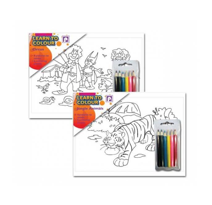 Childrens Fun Learn To Colour Set Animals, Circus and Jungle Fun With Coloured Pencils P2472 (Parcel Rate)