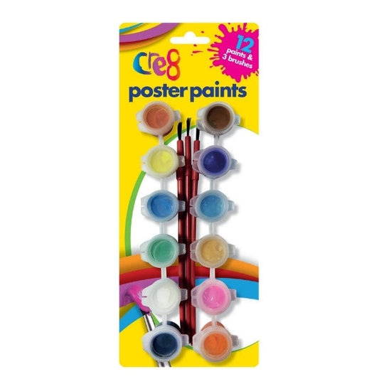Cre8 Poster Paints Childrens Fun 12 Colours With Brushes P2539 (large letter)