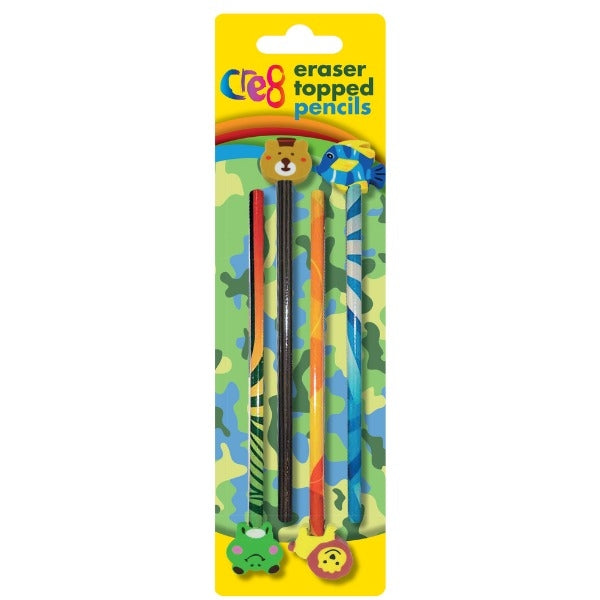 Jungle Animal Themed Boys Eraser Topped Pencils 4pk P2557 (Large Letter Rate)
