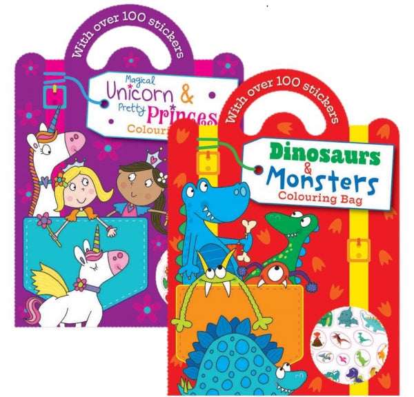 Childrens Fun Activity Colouring Bag With Over 100 Stickers 2 Designs P2595 A  (Parcel Rate)