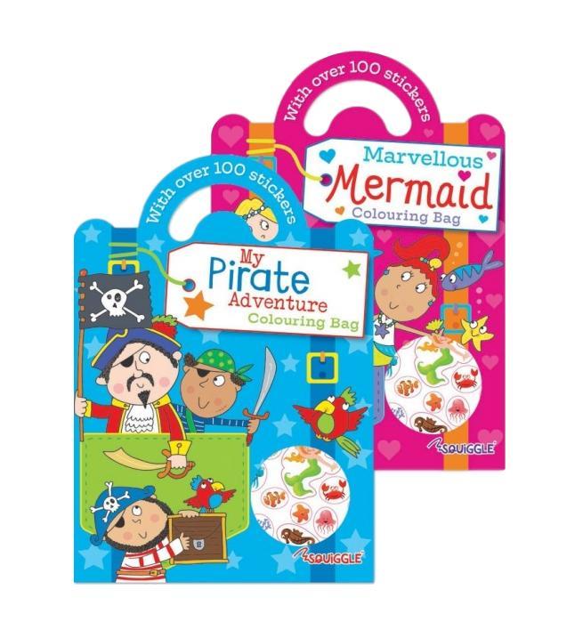 Boys Girls Home Fun Colouring Activity Bags Pirate Mermaid Designs P2596  A (Parcel Rate)