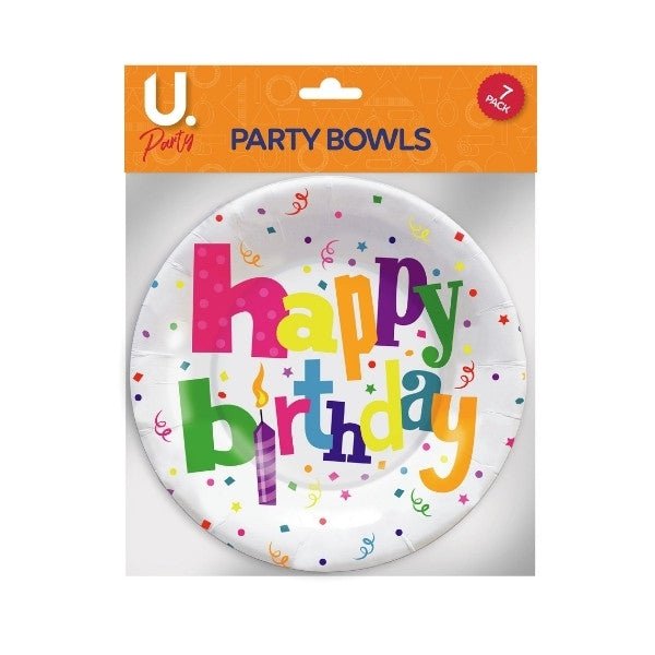 7 Pack Fun Happy Birthday Party Bowls Disposable Party Plates 6.5'' P2707 (Parcel Rate)