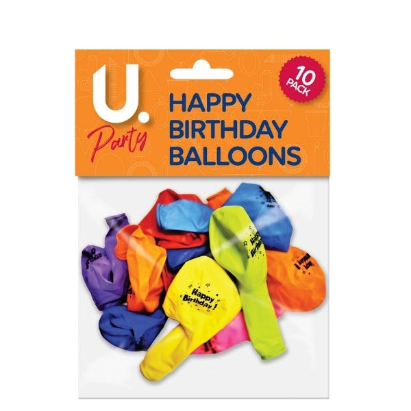10 Pack High Quality 'Happy Birthday' Party Balloons Assorted Colours P2737 (Large Letter Rate)