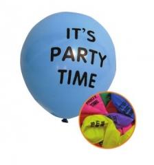 12 Pack High Quality 'It's Party Time' Party Balloons Assorted Colours P2742 (Large Letter Rate)P