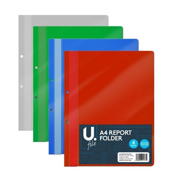 4 Pack Assorted Colour Plastic Report Folder For A4 Documents P2748 (Parcel Rate)