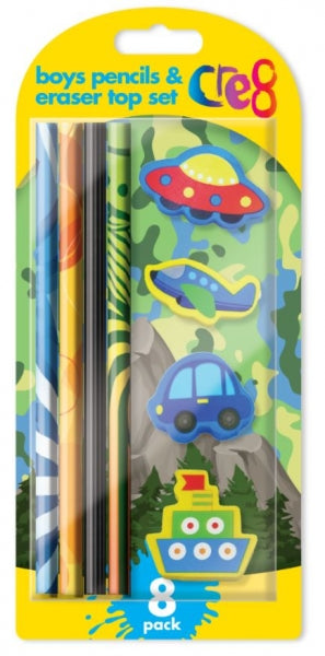 Cre8 Boys Pencil and Eraser Set Pack of 8 P2784 (Parcel Rate)