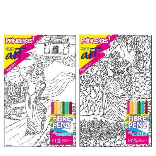 Velvet Poster Art Children's' Fun Colouring with Pens Princesses/Castles 1 25 x 38 cm 2 Designs P3010 (Parcel Rate)