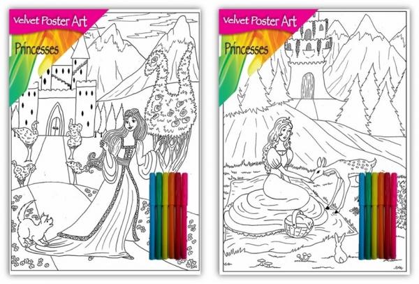 Velvet Poster Art Children's' Fun Colouring with Pens Princesses/Castles 2 25 x 38 cm 2 Designs P3011 (Parcel Rate)