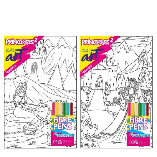 Velvet Poster Art Children's' Fun Colouring with Pens Princesses/Castles 2 25 x 38 cm 2 Designs P3011 (Parcel Rate)
