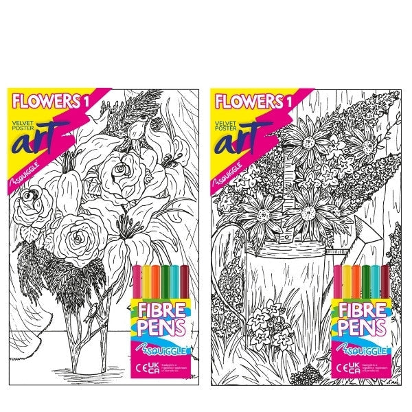 Velvet Poster Art Children's' Fun Colouring with Pens Flowers 1 25 x 38 cm 2 Designs P3022 (Parcel Rate)