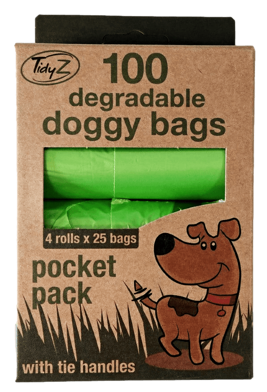 100 Degradable Doggy Bags With Tie Handles Pocket Pack B1459 (Parcel Rate)
