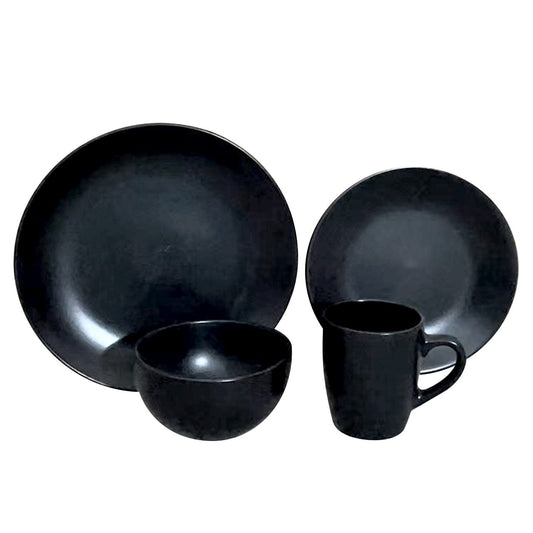 Durane Dinner Set 16pc Plates Bowls Mugs Black 10211 (Parcel Plus Rate)